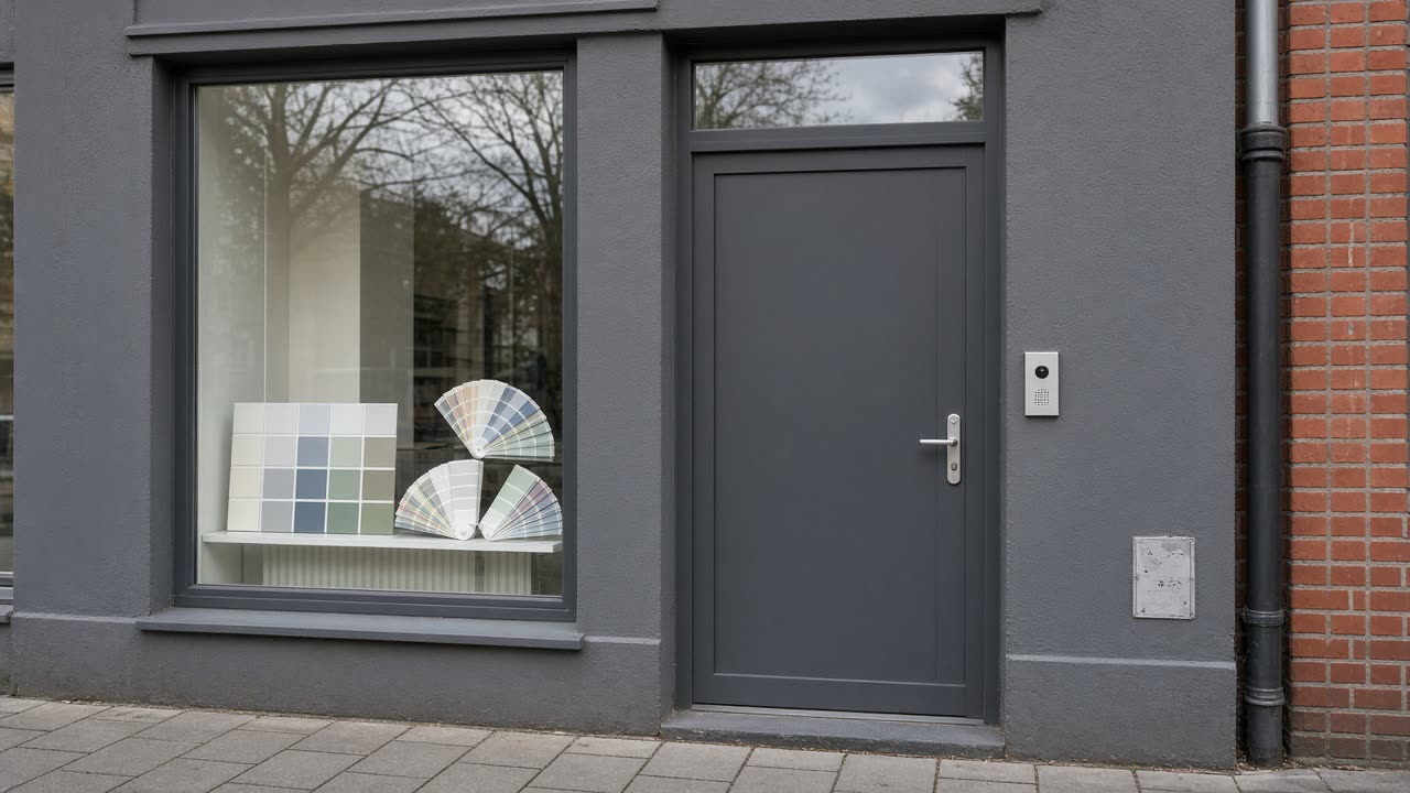 Angebotstisch mit Farbfächern im Büro der Farbeeck GmbH, Kiel