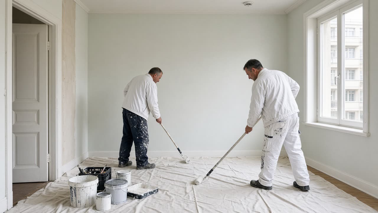 Abgedeckte Wohnung mit Farbmustern und Abdeckvlies, Innenanstrich der Farbeeck Malerbetrieb GmbH in Kiel
